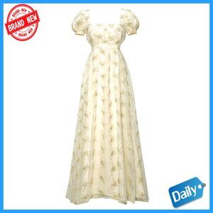 Lace Empire Waist Regency Dress Puff Sleeve Formal Gown Victorian Style